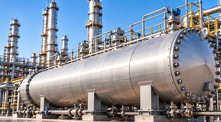 Horizontal pressure vessel at an industrial process facility